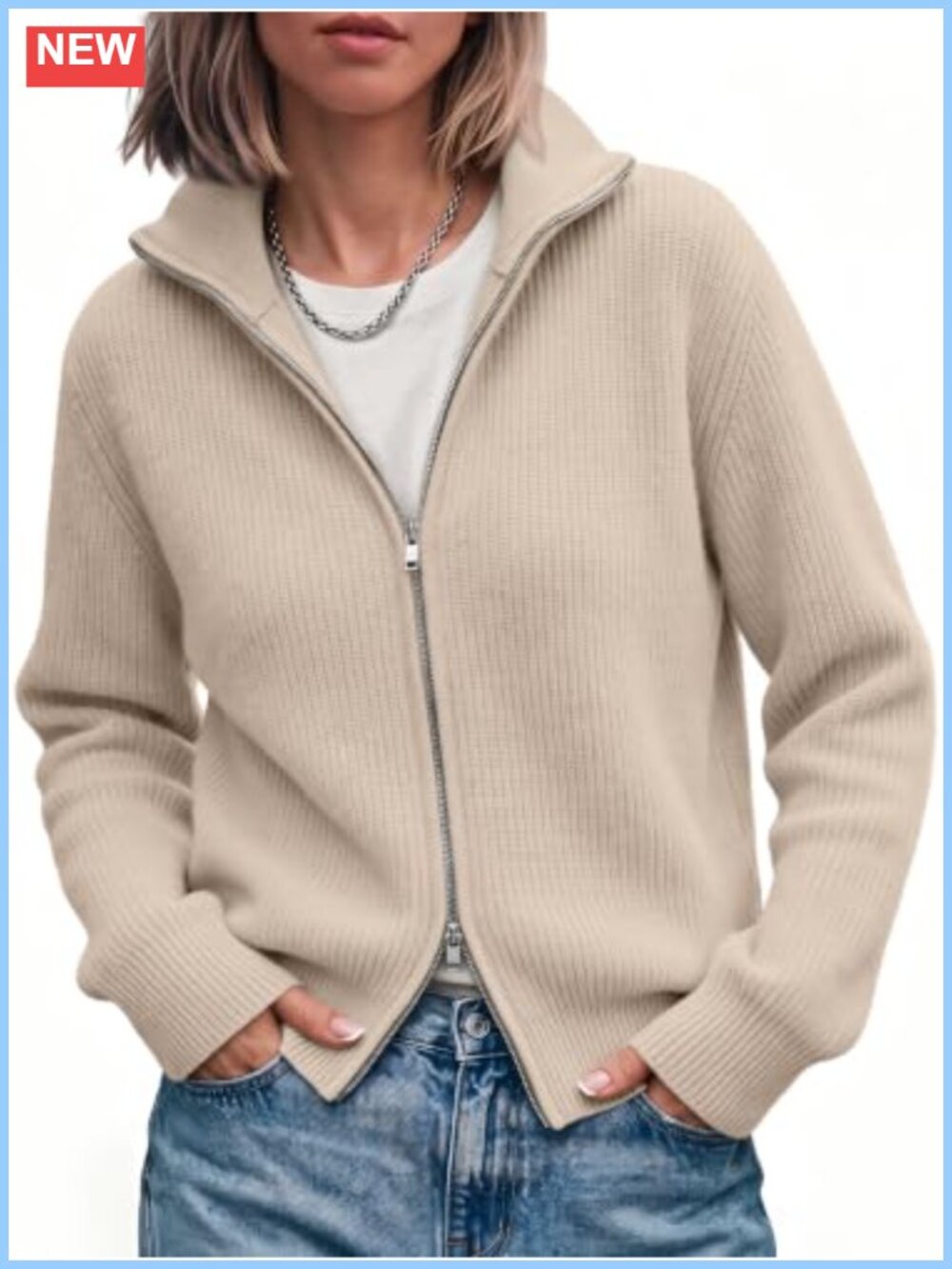 LILLUSORY Zip Up Cardigan Sweater Ribbed Knit Fall Jacket